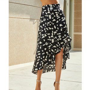 Ruffle Hem All Over Print Asymmetrical Skirt